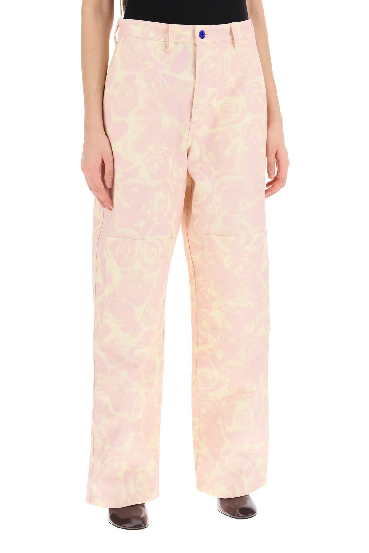 BURBERRY Floral Print Workwear Style Cotton Pants