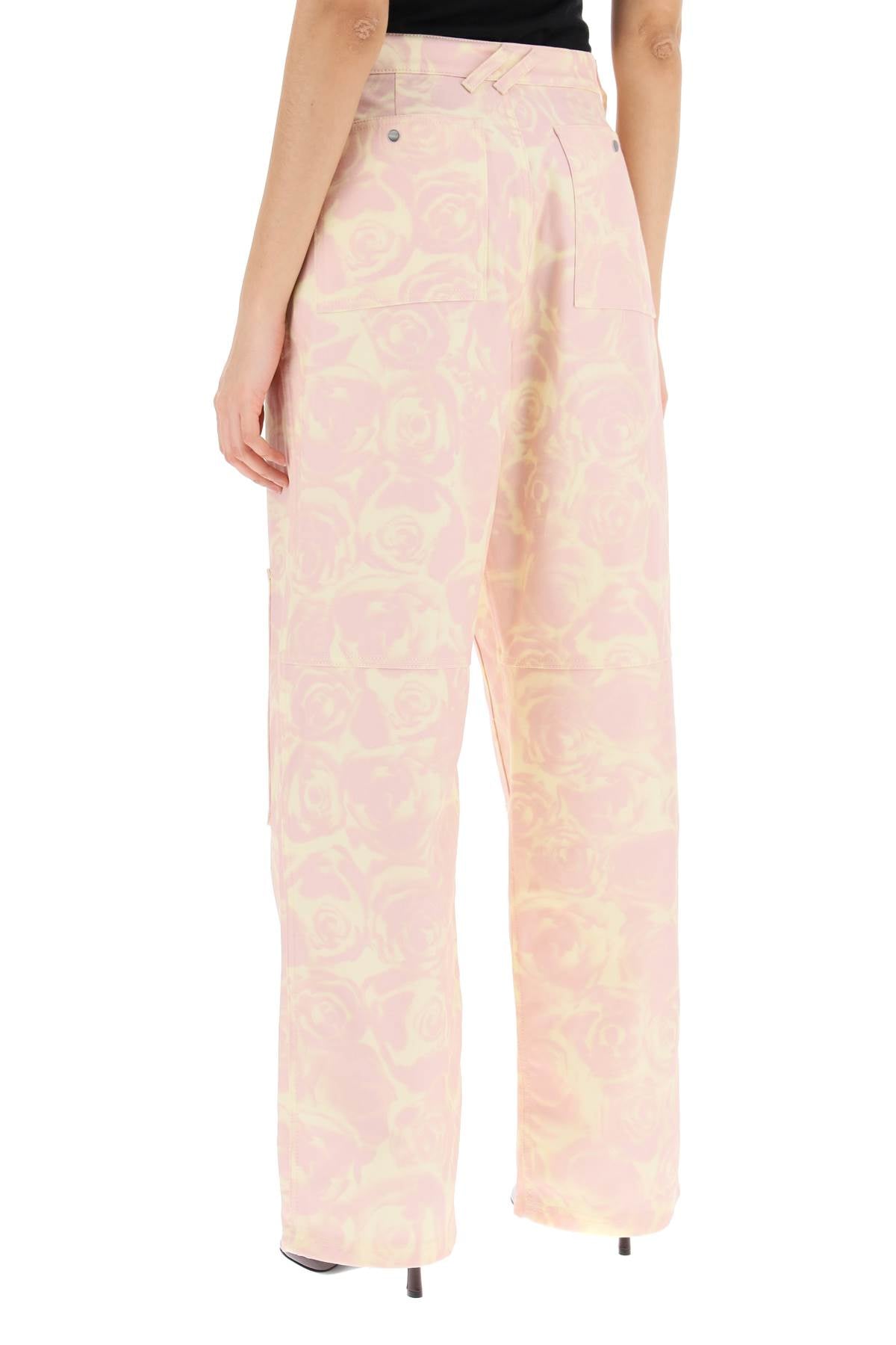 BURBERRY Floral Print Workwear Style Cotton Pants