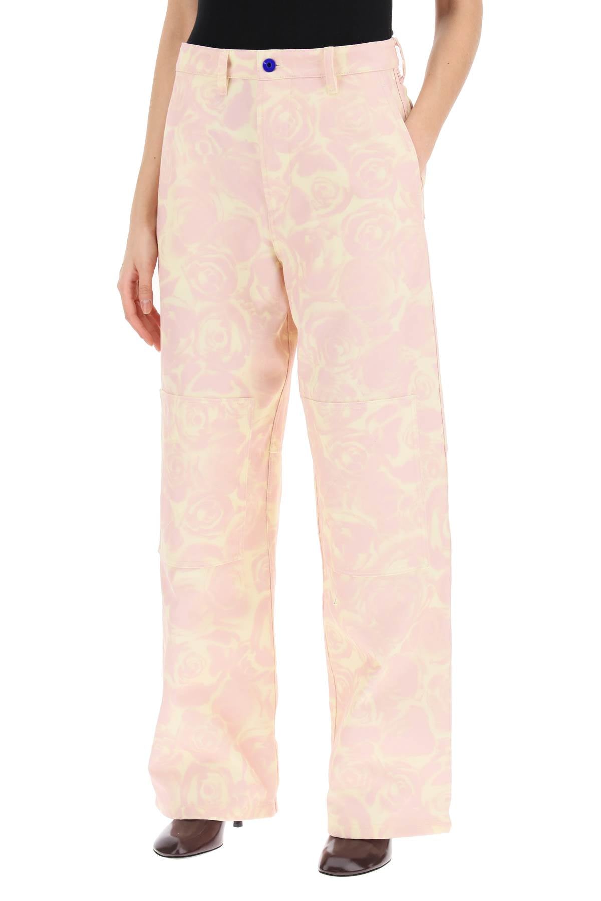 BURBERRY Floral Print Workwear Style Cotton Pants