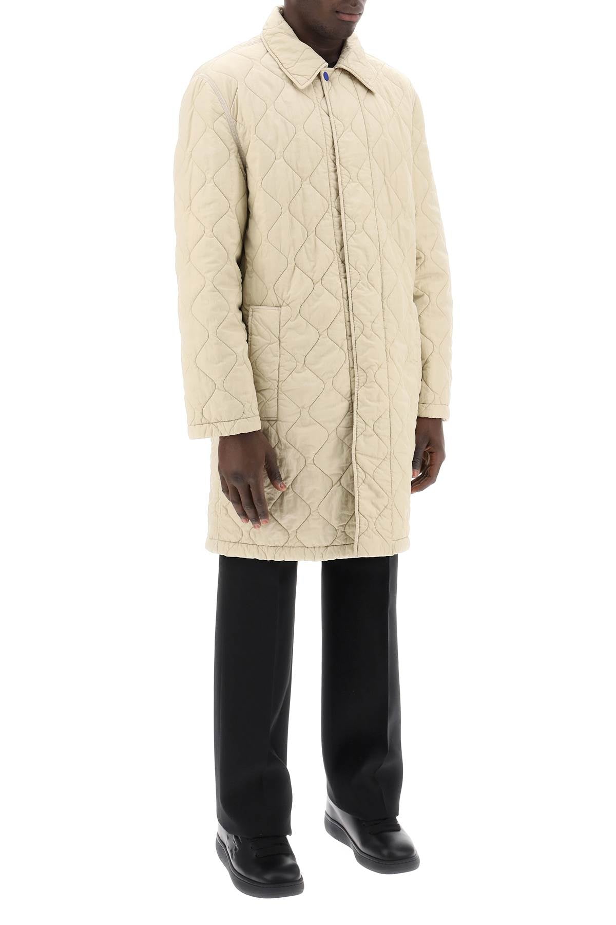 BURBERRY Quilted Nylon Midi Car Jacket for Men in Neutral Color