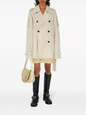 BURBERRY Double-Breasted Belted Jacket in Light Beige Silk for Women