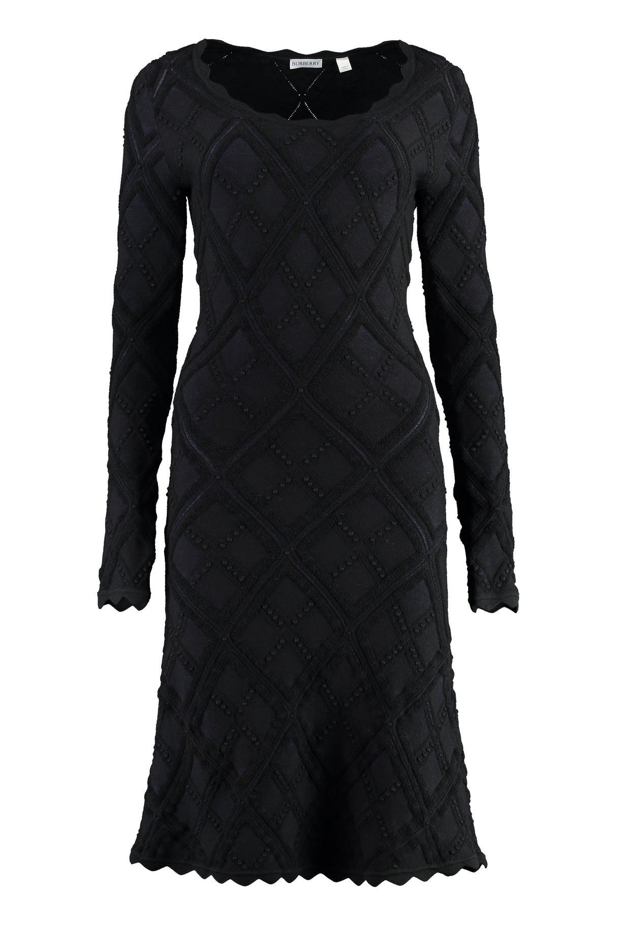 BURBERRY Black Scalloped Detail Dress for Women - FW23