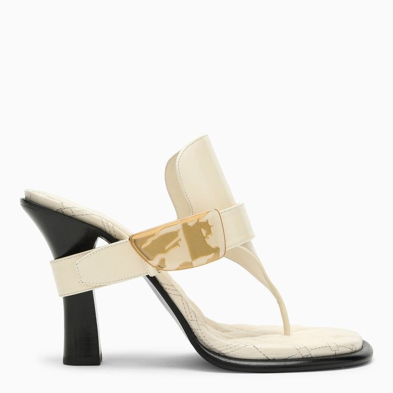 BURBERRY Light Beige Calfskin Heeled Thong Sandal for Women