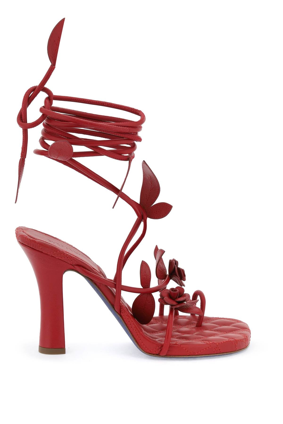 BURBERRY Floral Leather Sandals with Tubular Straps and Quilted Insole