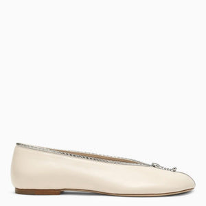 BURBERRY Light Beige Leather Zip Ballerina for Women