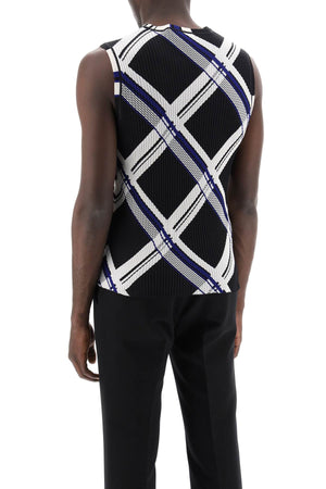 BURBERRY Black Ribbed Silk Knit Top with Check Pattern for Men - SS24 Collection