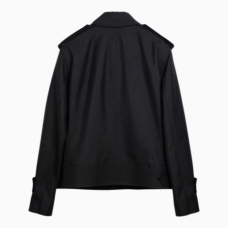 黒色シルク混ダブルブレステッドトレンチジャケット