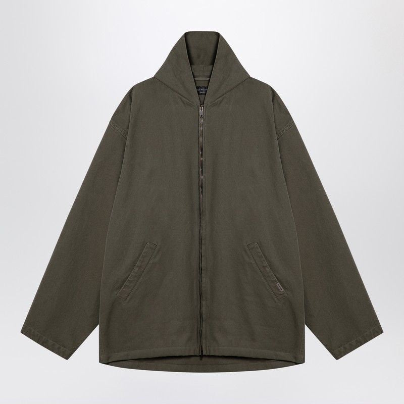 BALENCIAGA Oversized Heavy Cotton Green Hooded Jacket for Men