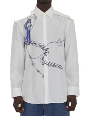 BURBERRY Men's White Silk Shirt with Knight Motif for SS24