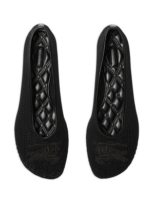 BURBERRY Embroidered Logo Black Ballerina Shoes for Women