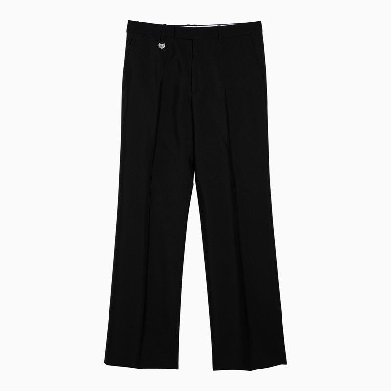 BURBERRY Men's Black Wool-Silk Blend Trousers for SS24