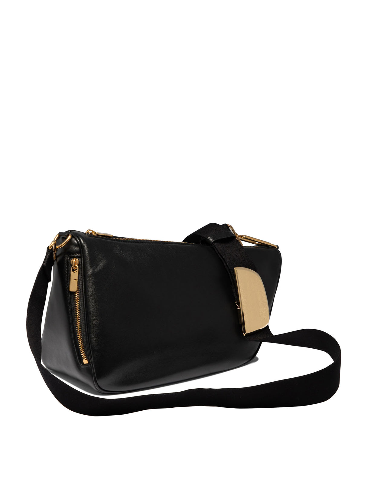 BURBERRY Black Leather Messenger Shield Medium Shoulder Bag with Gold-Tone Hardware, 34x14x19 cm