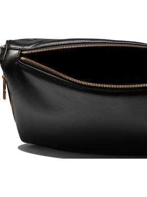 BURBERRY Black Leather Messenger Shield Medium Shoulder Bag with Gold-Tone Hardware, 34x14x19 cm