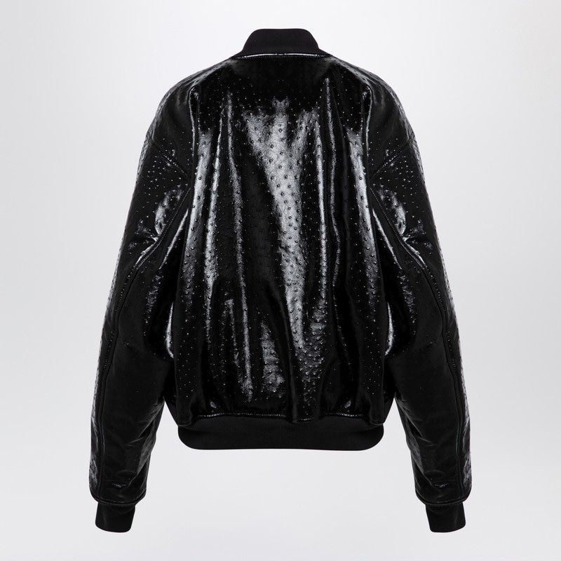 BALENCIAGA Ostrich-Effect Leather Bomber Jacket - Oversized Fit