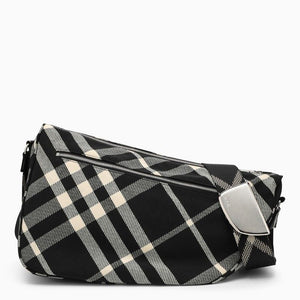 BURBERRY Large Black Jacquard Check Messenger Bag with Shield Design and Adjustable Logo Strap