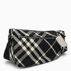 BURBERRY Large Black Jacquard Check Messenger Bag with Shield Design and Adjustable Logo Strap