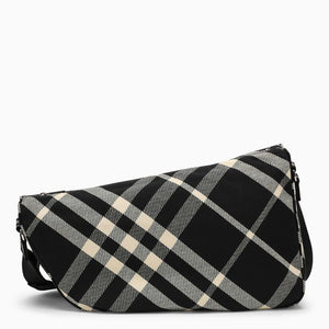 BURBERRY Large Black Jacquard Check Messenger Bag with Shield Design and Adjustable Logo Strap