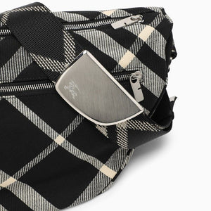 BURBERRY Large Black Jacquard Check Messenger Bag with Shield Design and Adjustable Logo Strap