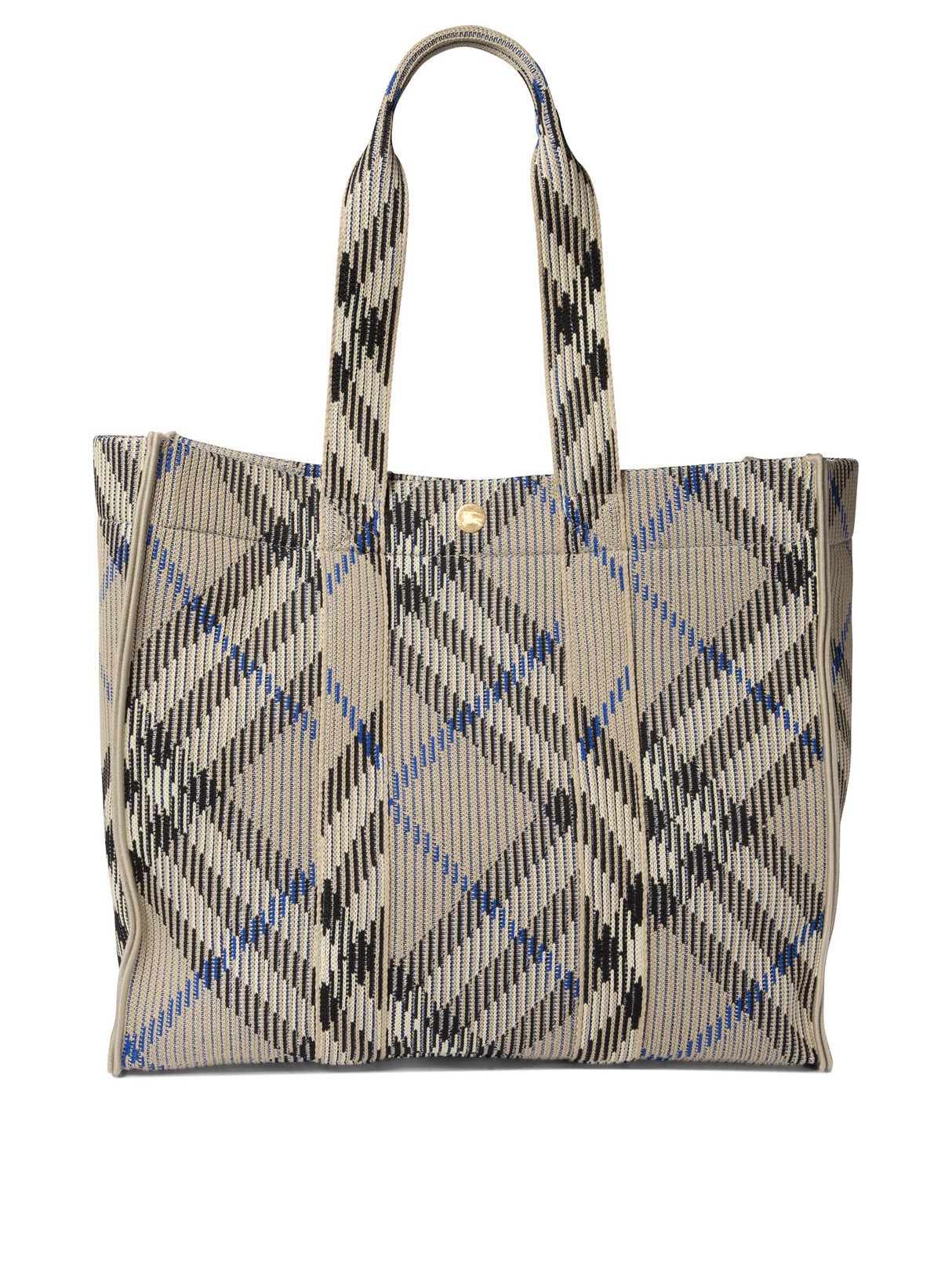 BURBERRY Large Check Knit Tote Shoulder Bag