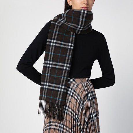 BURBERRY Checked Cashmere Scarf with Decorative Fringes