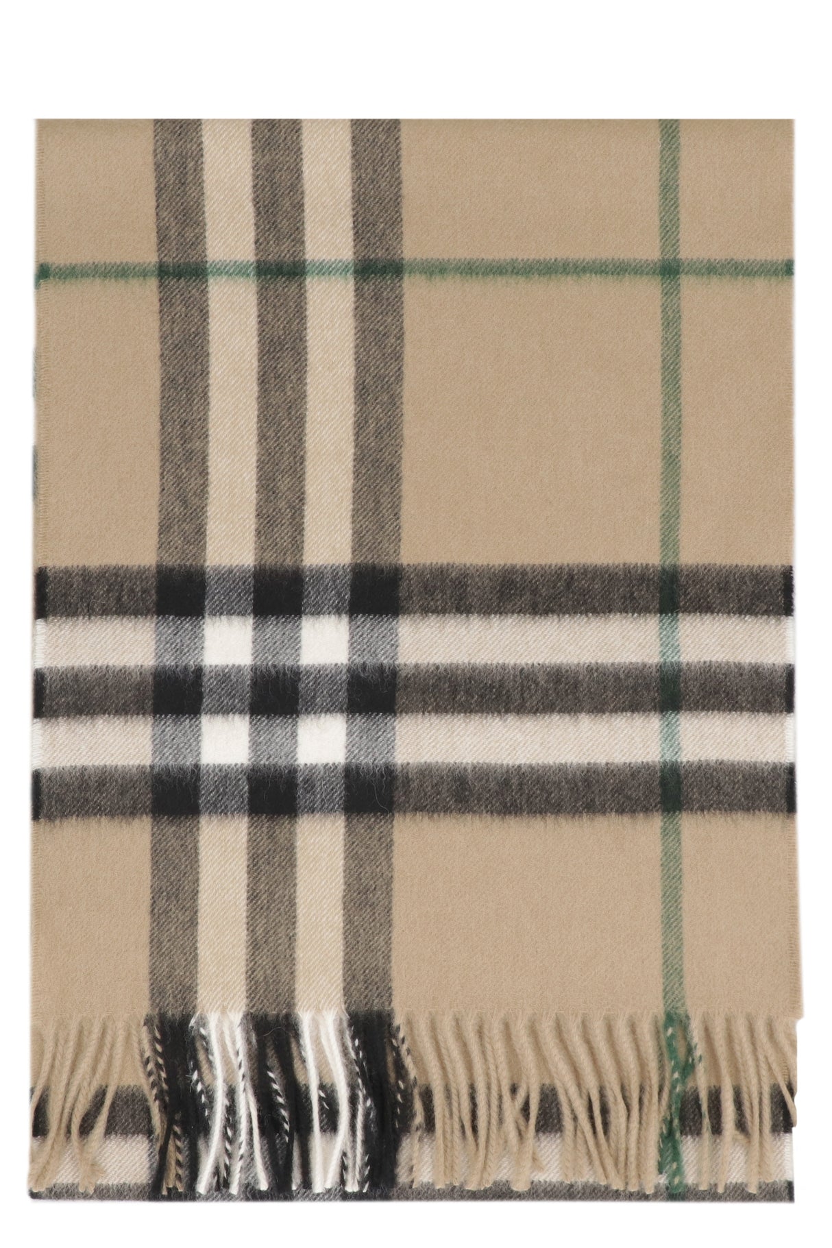 BURBERRY Frayed Hem Cashmere Check Motif Scarf - 168x30 CM