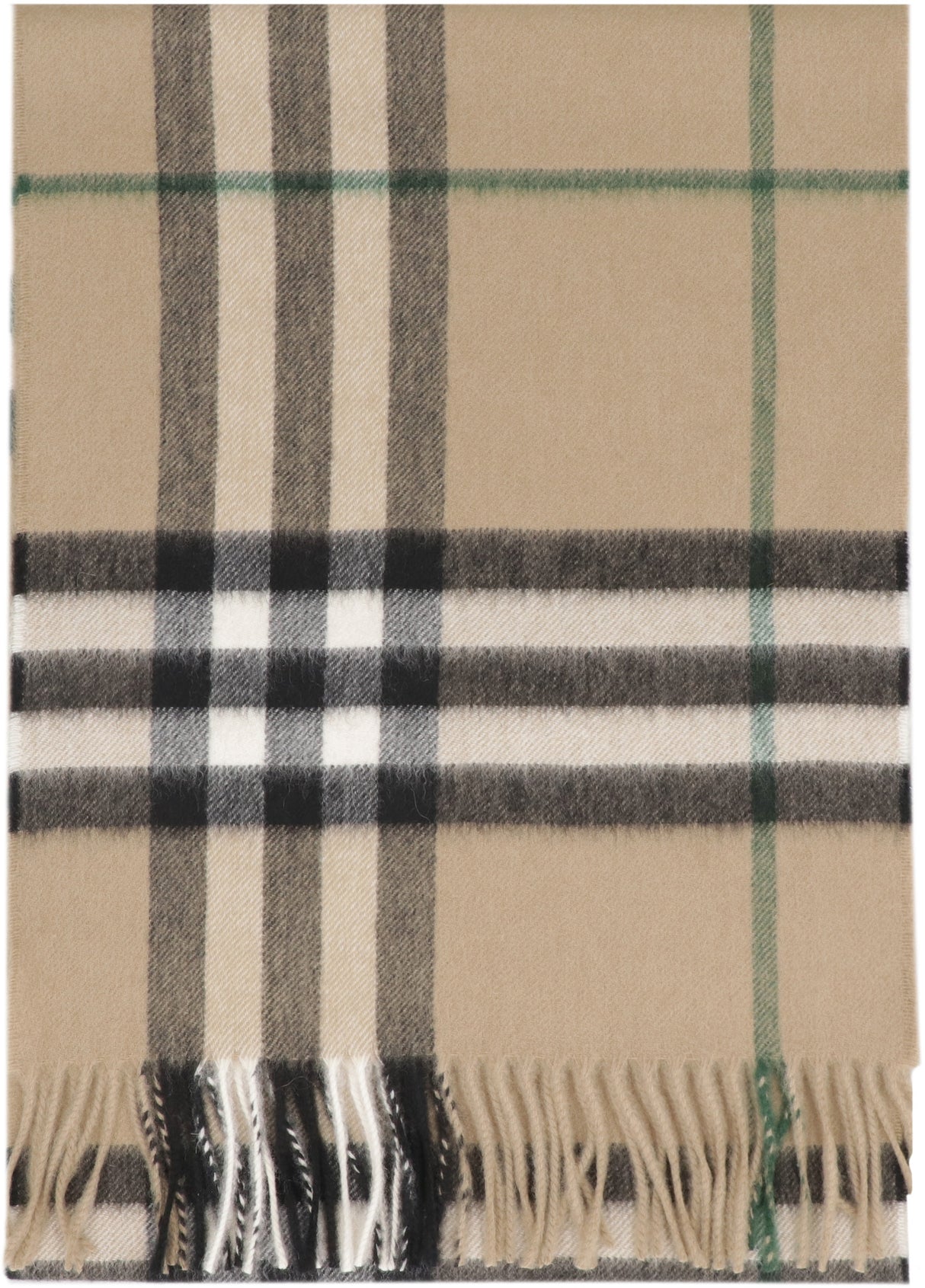 BURBERRY Frayed Hem Cashmere Check Motif Scarf - 168x30 CM