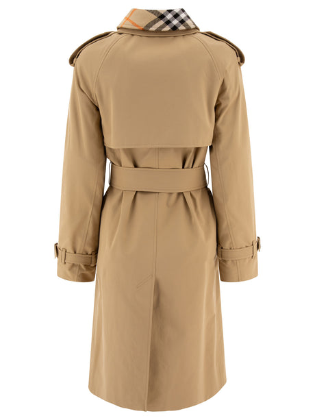 BURBERRY Classic Long Gabardine Trench Coat with Detachable Collar