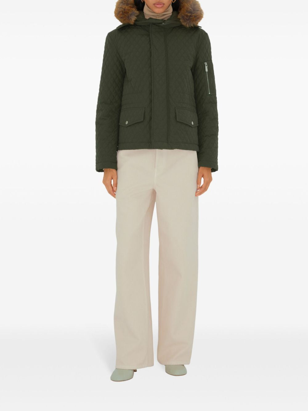 BURBERRY Military Green Bomber Hooded Jacket for Women