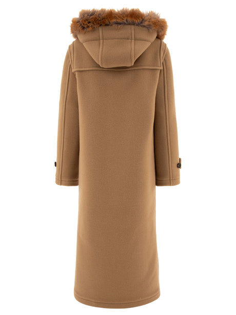 BURBERRY Chic Beige Wool Duffle Coat with Faux Fur Trim