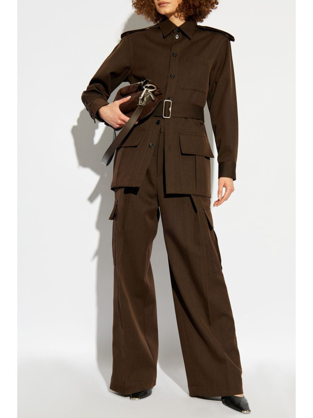 BURBERRY Chic Brown Wool Straight-Leg Cargo Pants for Women