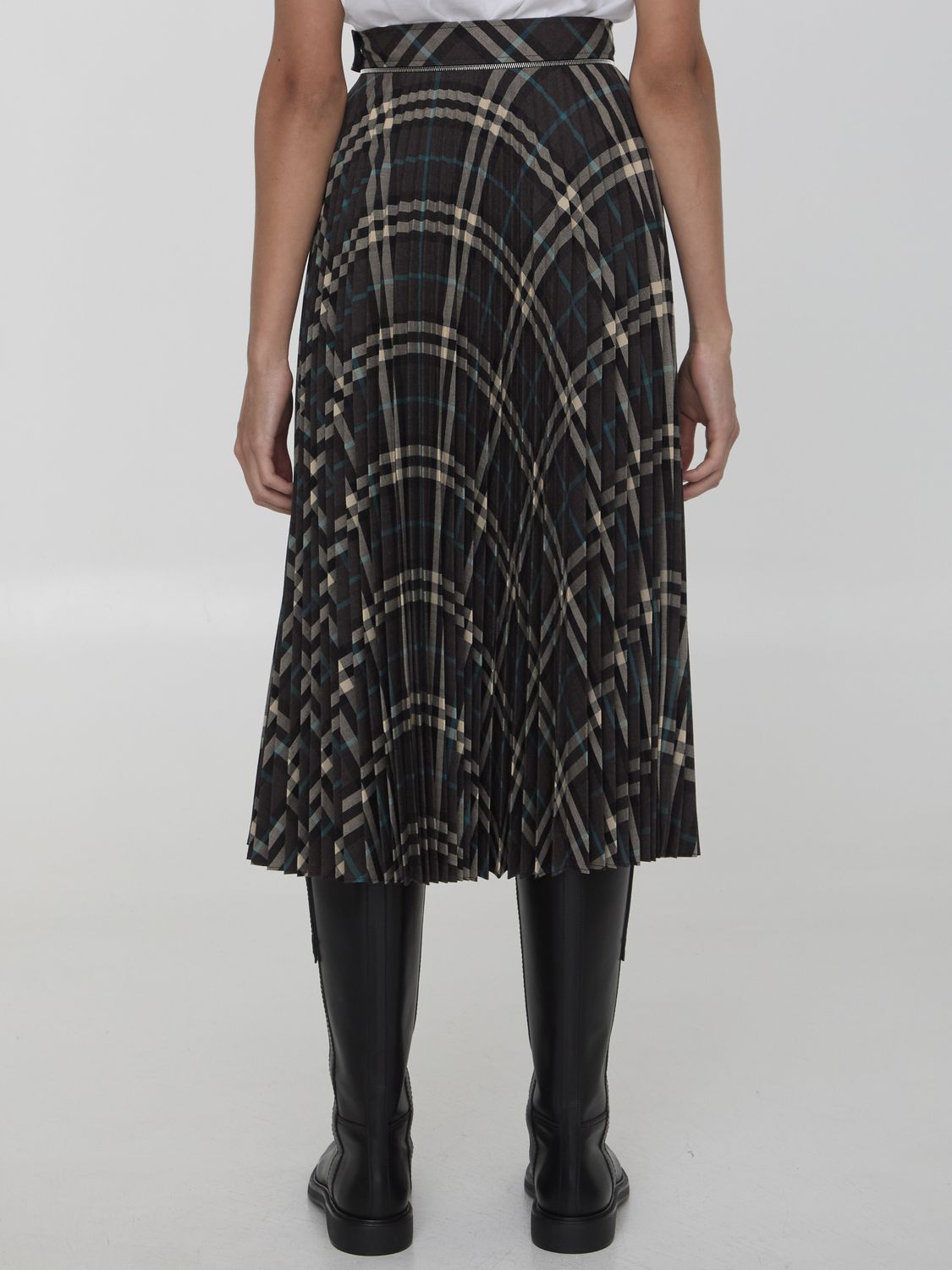 BURBERRY Multi-Color Pleated Wool Blend Skirt