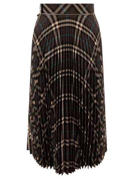 BURBERRY Classic Wool Blend Pleated Mini Skirt in Check