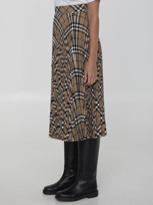 BURBERRY Long Length Check Pattern Pleated Skirt for Women