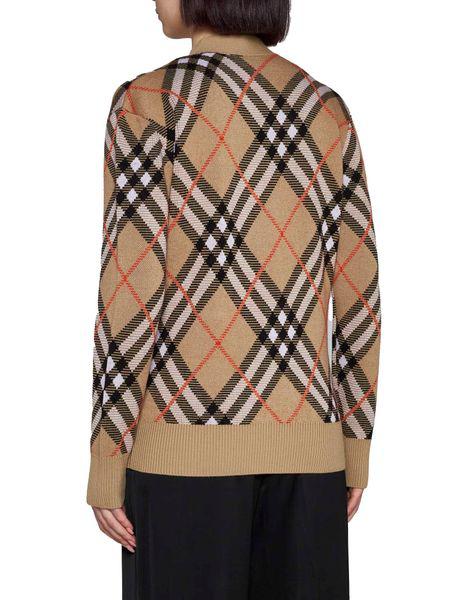 BURBERRY Check Wool Blend V-Neck Cardigan