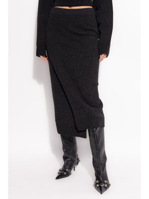 BALENCIAGA Elegant Long Wool Skirt with Draped Detail for Women