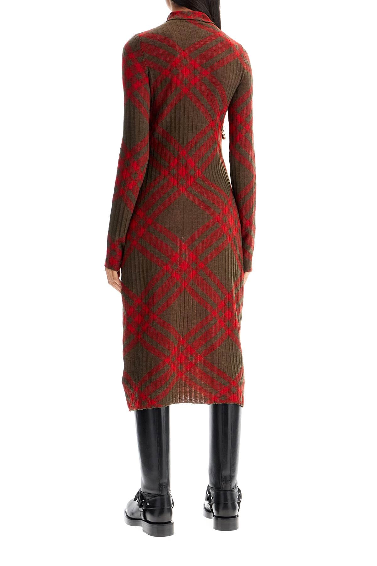 BURBERRY Wool Blend Midi Dress with Seasonal Check - Size S