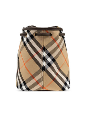 BURBERRY Check Pattern Drawstring Handbag - Small Size