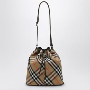 BURBERRY Chic Medium Beige Bucket Handbag with Check Pattern