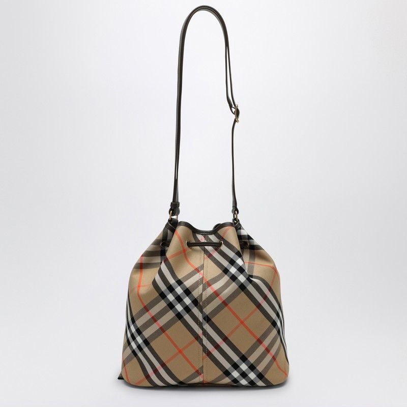 BURBERRY Chic Medium Beige Bucket Handbag with Check Pattern