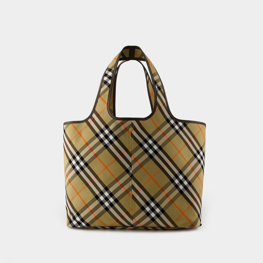 BURBERRY Vintage Check Pattern Leather Handbag with Removable Pouch