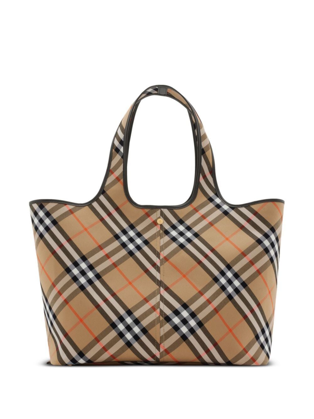 BURBERRY Medium Checkered Cotton Twill Tote with Leather Accents