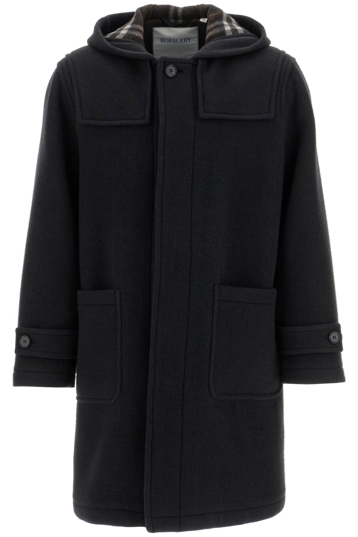 BURBERRY BLACK WOOL HOODED JACKET