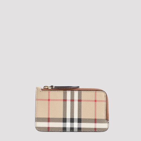 BURBERRY Mini Leather Wallet with Iconic Check Pattern and Zip Closure