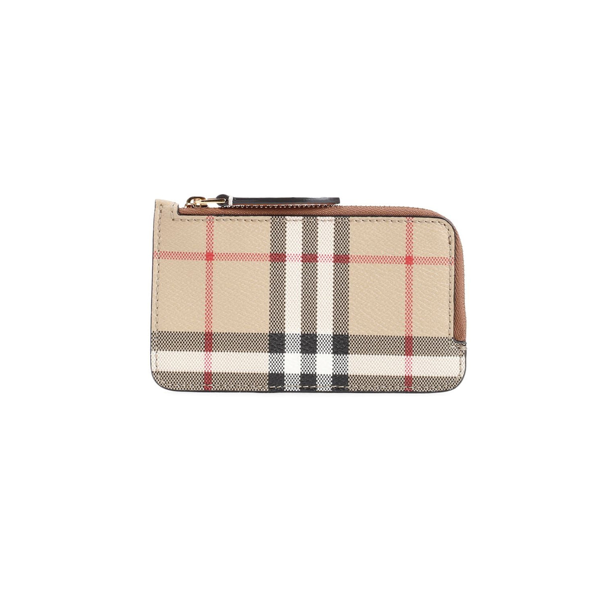 BURBERRY Mini Leather Wallet with Iconic Check Pattern and Zip Closure