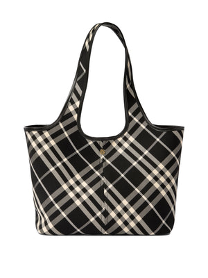 BURBERRY Checkered Small Cotton Shoulder Tote