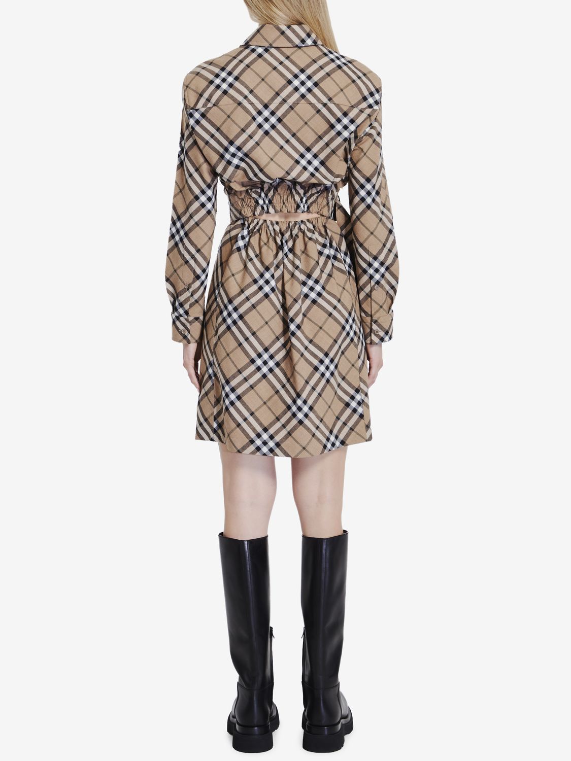 BURBERRY Camel Check Mini Shirt Dress