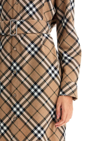 BURBERRY Checked Wool Blend Mini Chemisier Dress