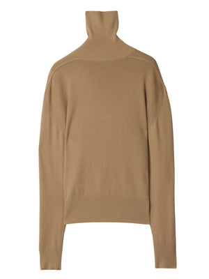 BURBERRY High Neck Brown Wool Sweater for Women