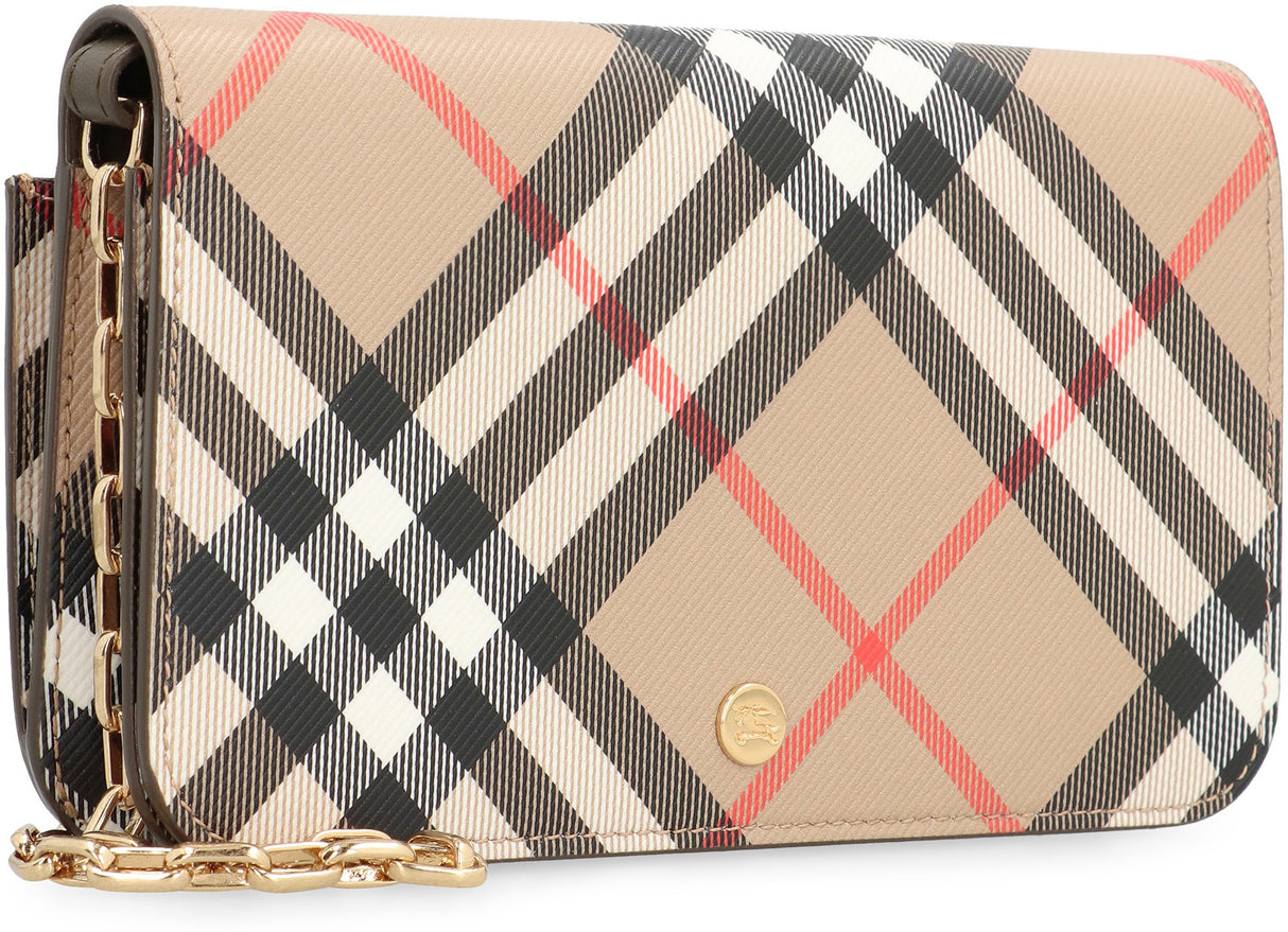 BURBERRY Check Fabric Wallet on Chain - 20.5 cm