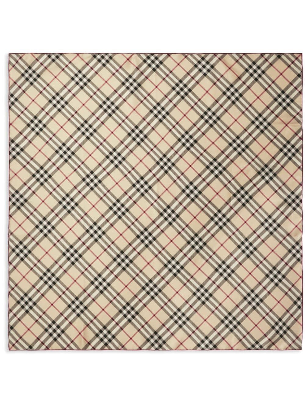 BURBERRY Gray Check Silk Square Scarf for Women - FW24 Collection